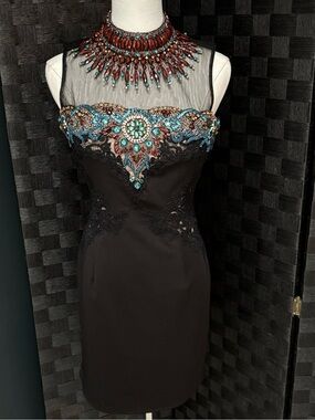 Sherri Hill Black Lace/Nude Dress with Beaded/Sequin Embellishments